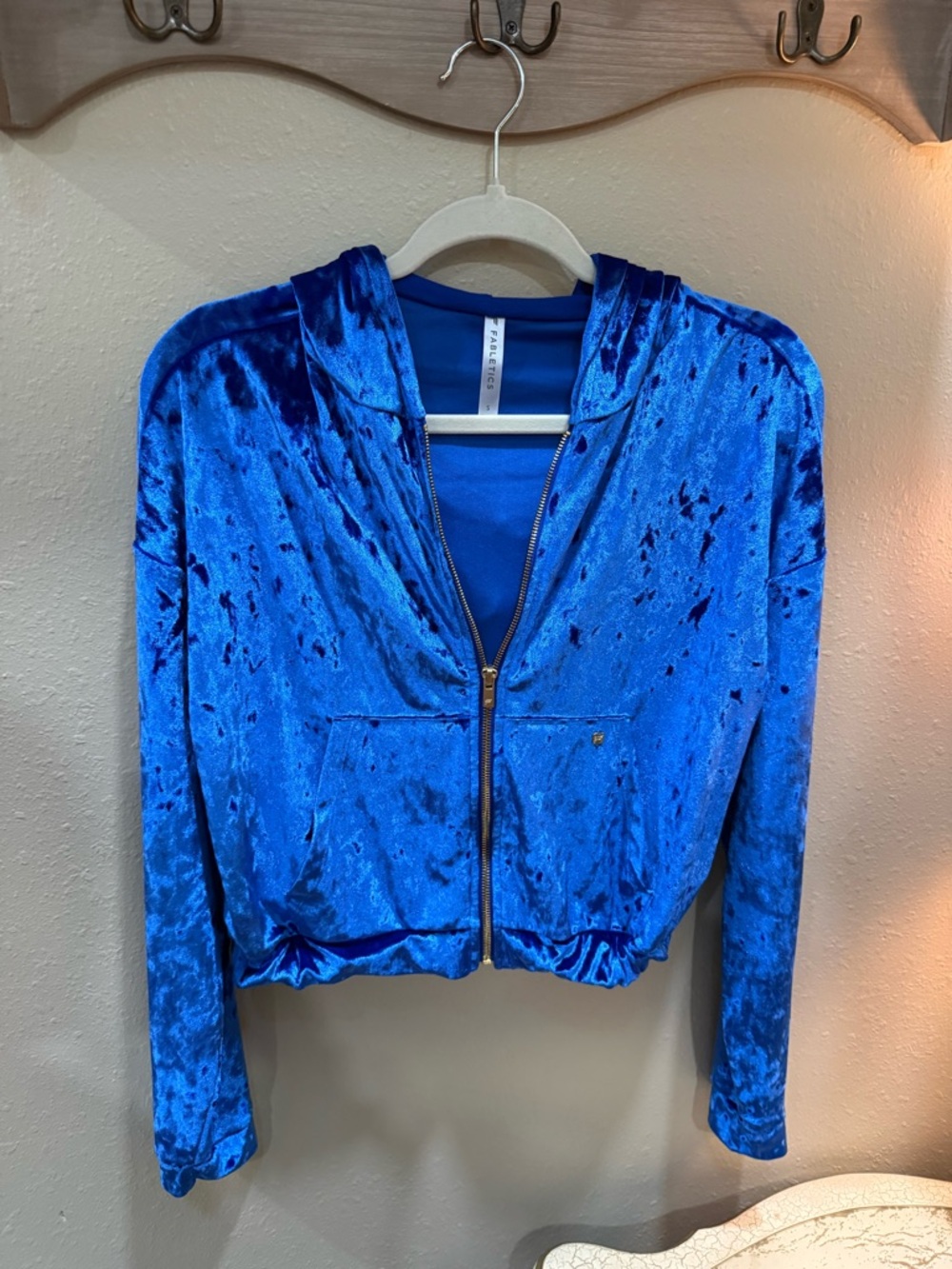 Fabletics Shiny Royal Blue Crushed Velvet Zip Hoodie